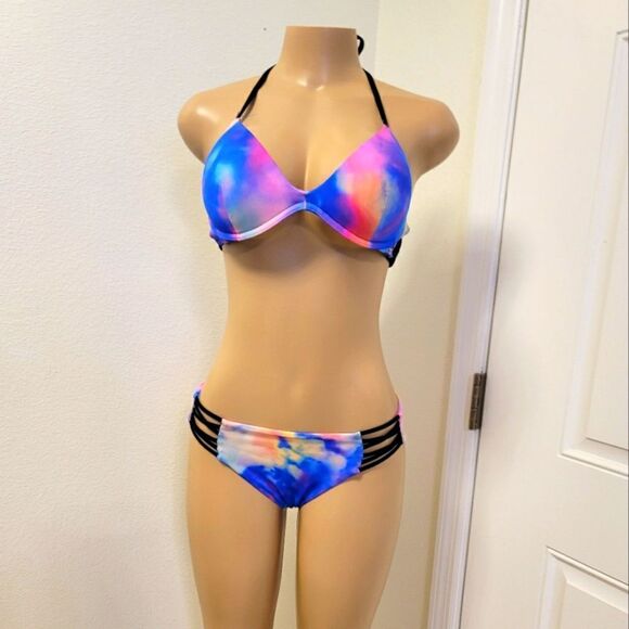 PINK VICTORIA SECRET COLORBLOCK TWO PIECE BIKINI SWIMSUITS - Picture 2 of 15